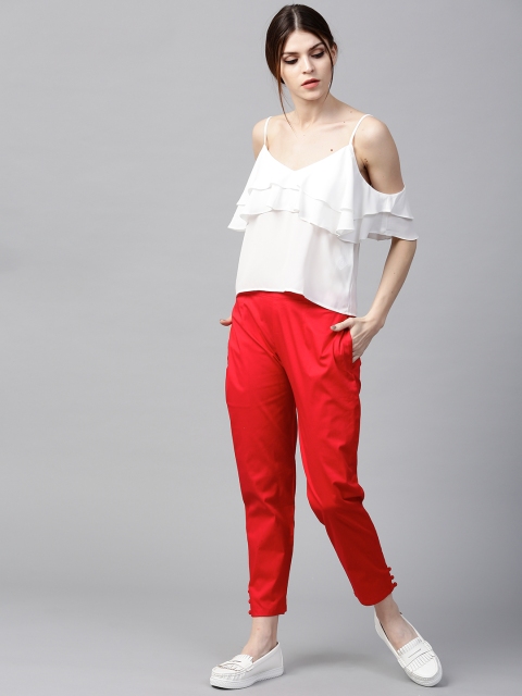 

GERUA Women Red Regular Fit Solid Cropped Trousers