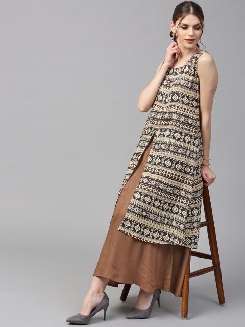 

GERUA Women Beige & Brown Printed A-Line Kurta