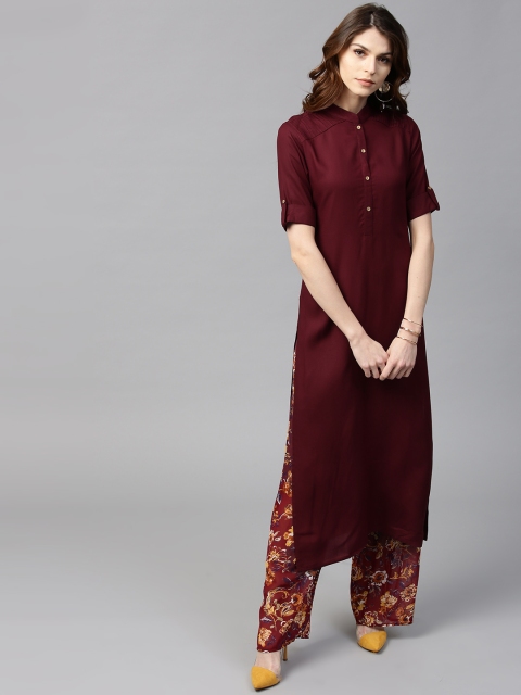 

GERUA Women Maroon Solid Straight Kurta