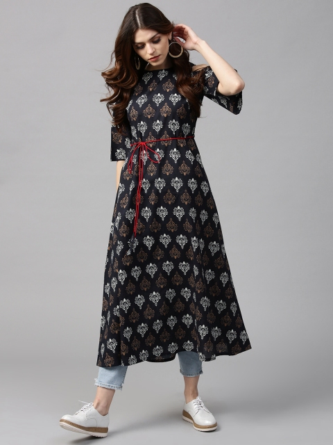 

GERUA Women Navy Blue & White Printed A-Line Kurta