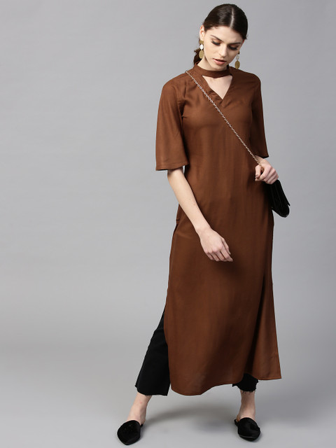 

GERUA Women Brown Solid Straight Kurta