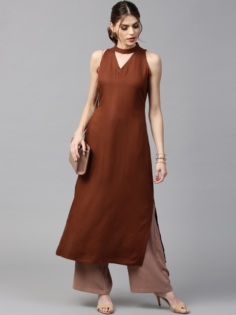 

GERUA Women Brown Solid Straight Kurta