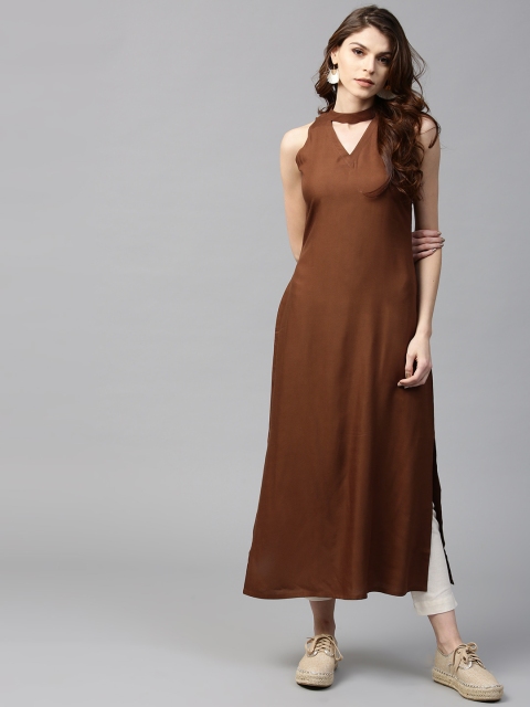 

GERUA Women Brown Solid Straight Kurta
