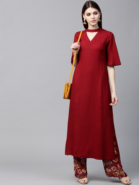 

GERUA Women Maroon Solid A-Line Kurta