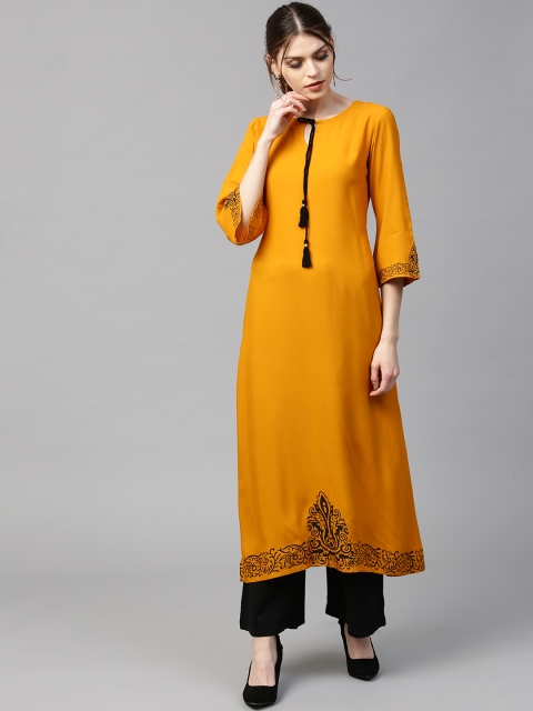 

GERUA Women Mustard Yellow Solid Straight Kurta