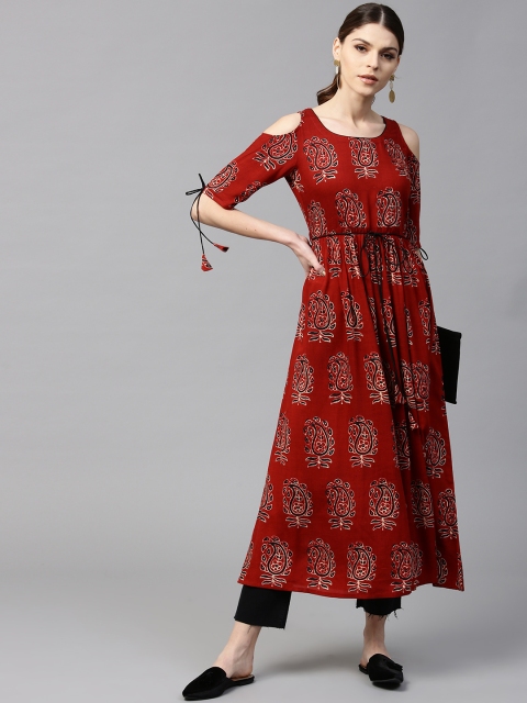 

GERUA Women Rust Red & Black Printed A-Line Kurta