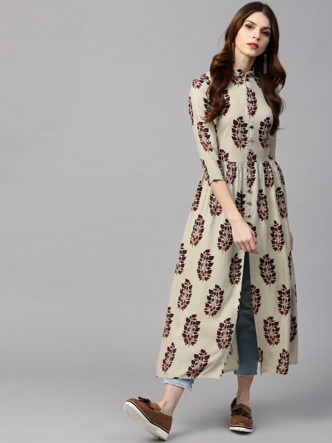 

GERUA Women Grey & Brown Printed A-Line Kurta