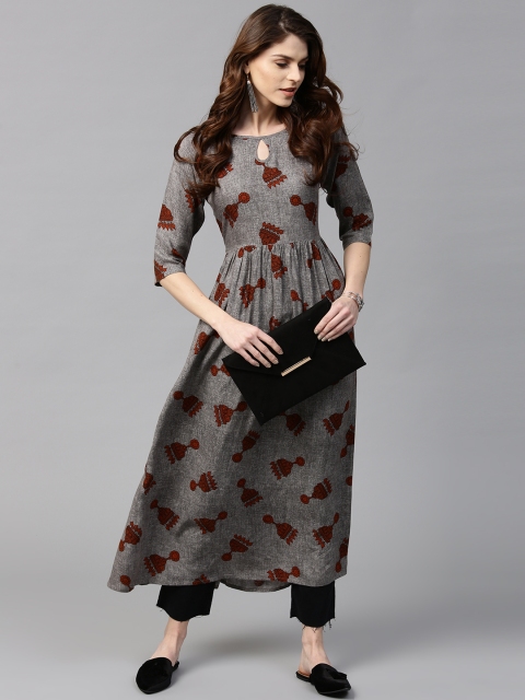 

GERUA Women Grey & Brown Printed A-Line Kurta