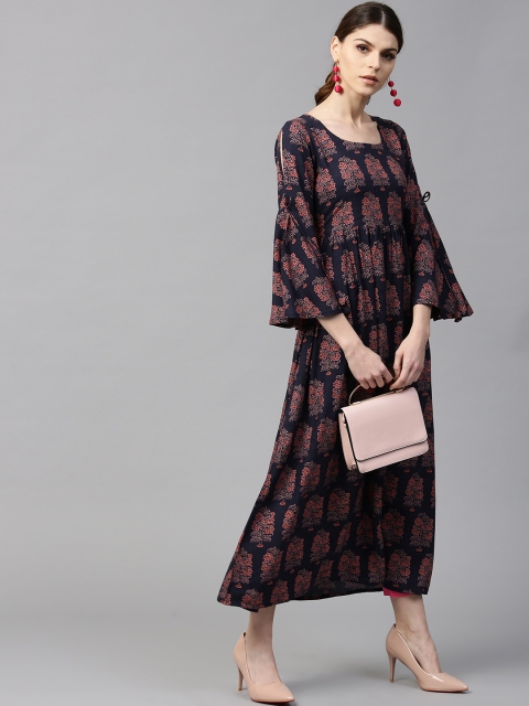 

GERUA Women Navy Blue & Red Printed A-Line Kurta