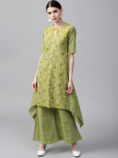

GERUA Women Green & Off-White Printed Kurta with Palazzos