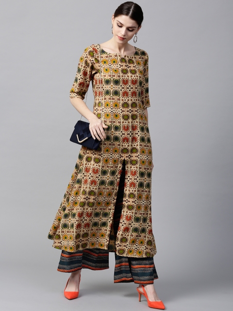 

GERUA Women Beige & Navy Printed Kurta with Palazzos