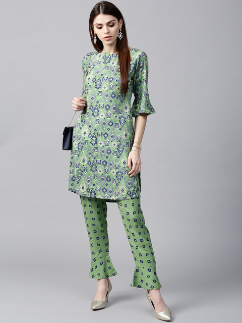 

GERUA Women Green & Blue Printed Kurta with Trousers