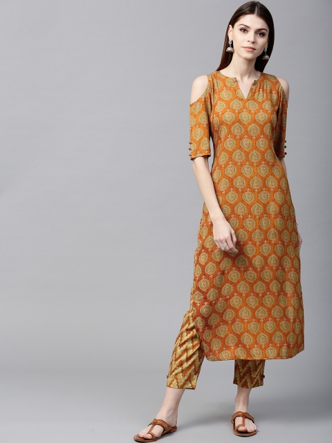 

GERUA Women Rust Orange Printed Kurta with Trousers