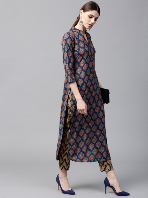 

GERUA Women Navy Printed Kurta with Trousers, Navy blue