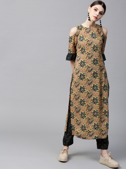 

GERUA Women Beige & Navy Printed Kurta with Trousers