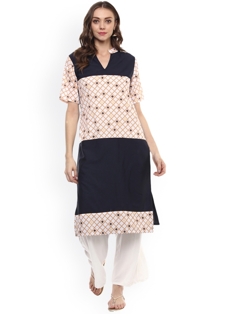 

ZIYAA Women Blue & White Printed Straight Kurta