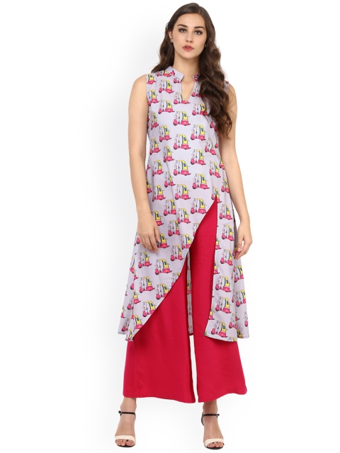 

ZIYAA Women Mauve & Pink Printed A-Line Kurta
