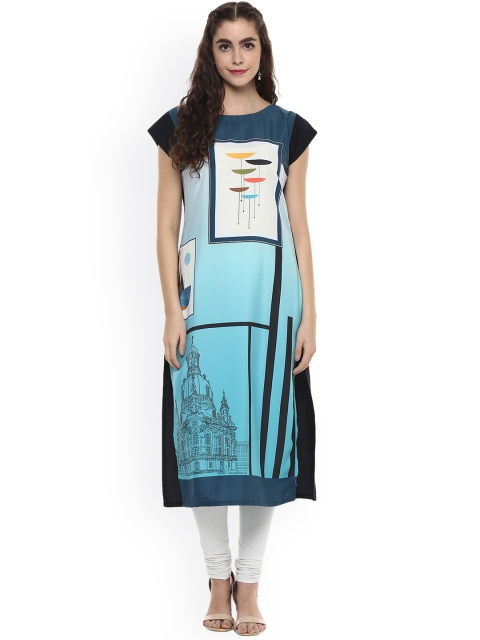 

ZIYAA Women Blue Printed Straight Kurta