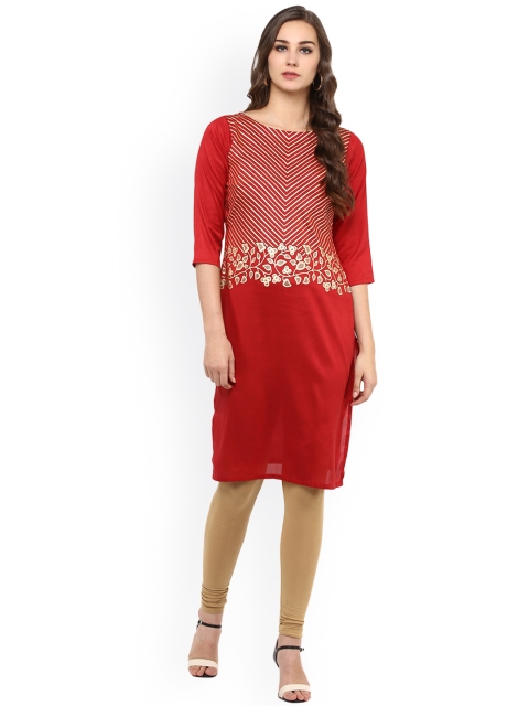 

ZIYAA Women Red Solid Straight Kurta