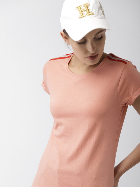 

Harvard Women Peach-Coloured Solid Round Neck T-shirt