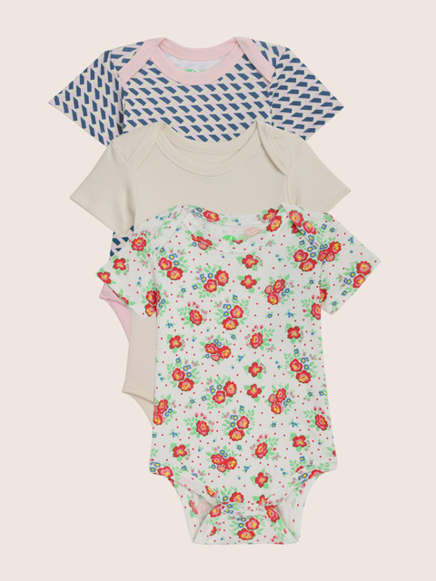 

YK Infant Girls Pack of 3 Organic Cotton Sustainable Bodysuits, Off white