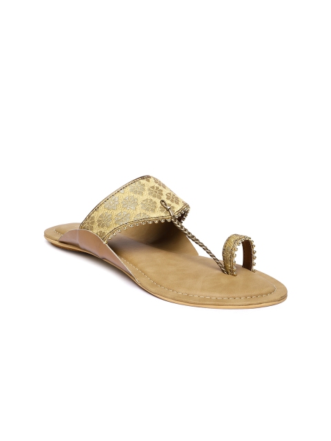 

Melange by Lifestyle Women Gold-Toned Woven Design Synthetic One Toe Flats