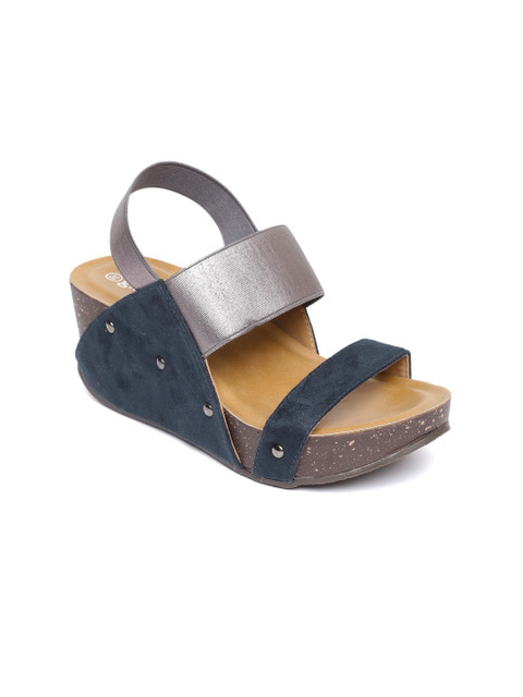 

Ginger by Lifestyle Women Navy & Gunmetal-Toned Colourblocked Wedges, Navy blue