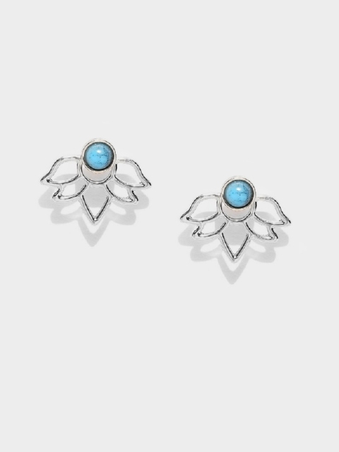 

OOMPH Silver-Toned & Turquoise Blue Floral Studs
