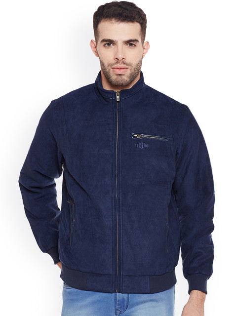 

Duke Men Navy Blue Solid Open Front Jacket