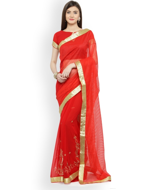 

Shaily Red Embroidered Pure Georgette Saree
