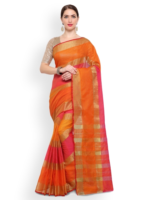 

Ligalz Orange & Pink Colourblocked Saree