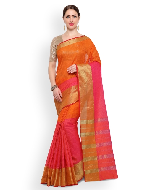 

Ligalz Orange Colourblocked Saree