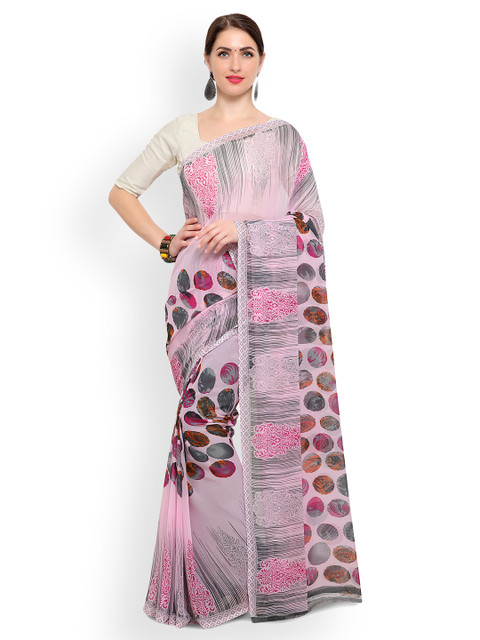 

Ligalz Pink Printed Poly Georgette Saree