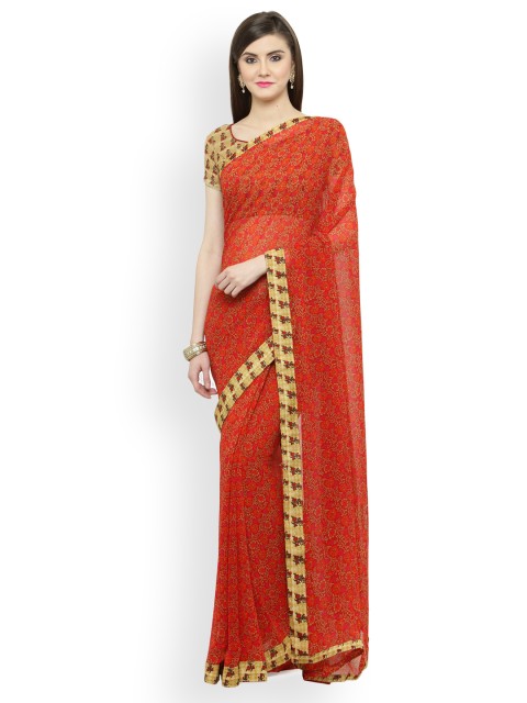 

Shaily Red Printed Pure Georgette Saree