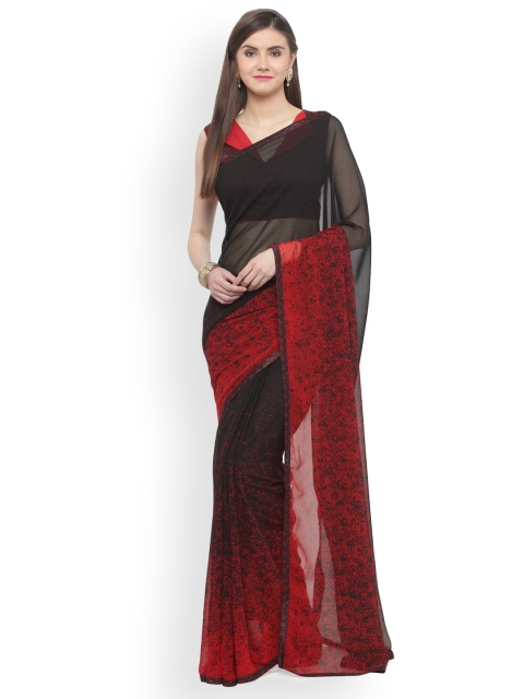 

Shaily Black & Red Pure Georgette Printed Saree
