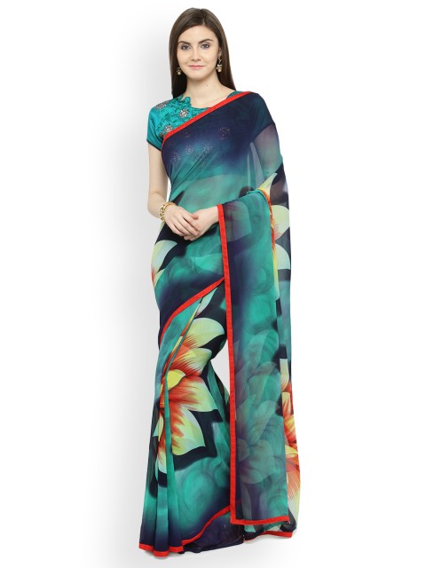 

Shaily Blue Printed Pure Georgette Saree