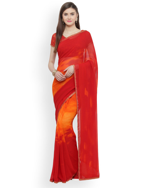 

Shaily Red Printed Pure Georgette Saree