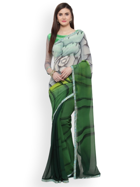 

Shaily Green & White Pure Georgette Printed Saree