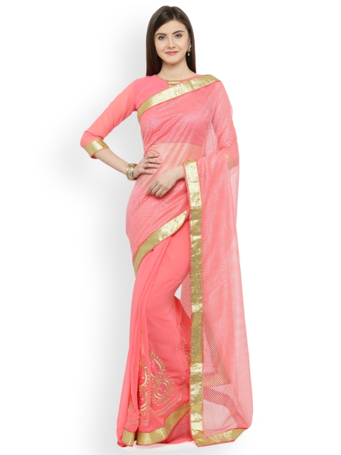 

Shaily Peach-Coloured Embroidered Pure Georgette Saree