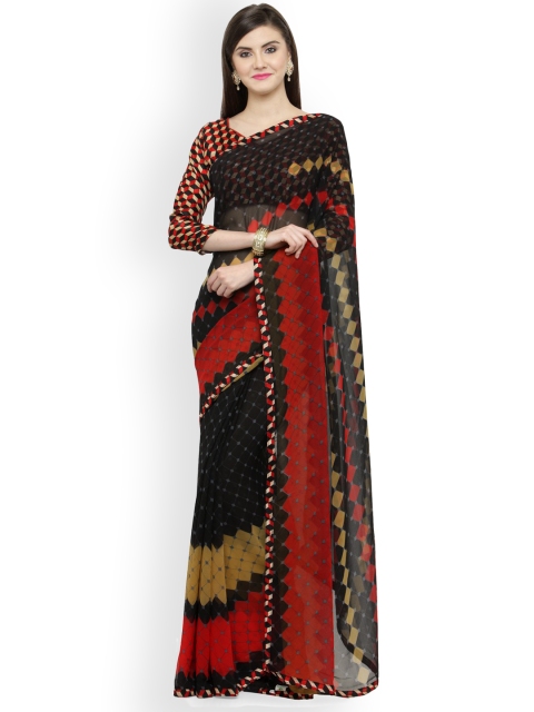 

Shaily Black & Red Poly Georgette Printed Saree