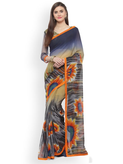 

Shaily Navy Blue Printed Pure Georgette Saree