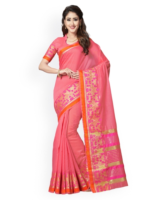 

Saree Swarg Pink Cotton Blend Woven Design Banarasi Saree