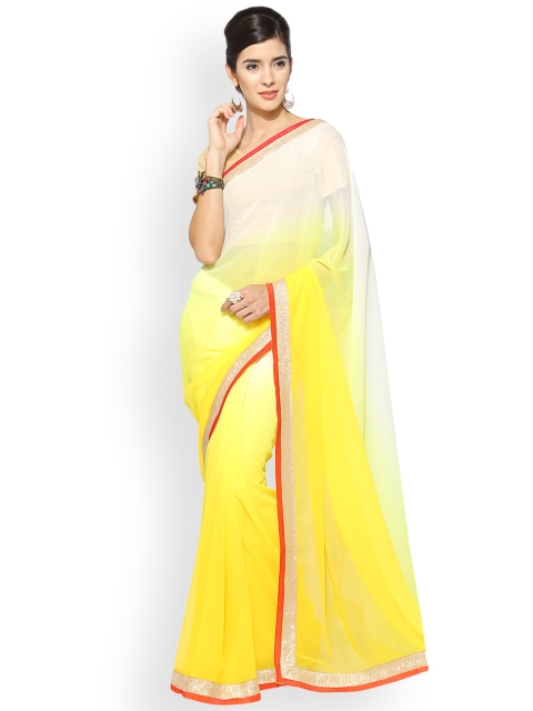 

Florence White & Yellow Poly Georgette Solid Saree