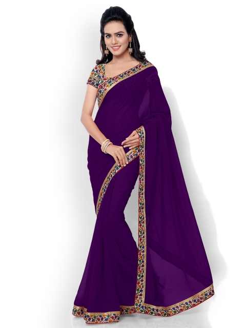 

Florence Purple Solid Poly Georgette Saree