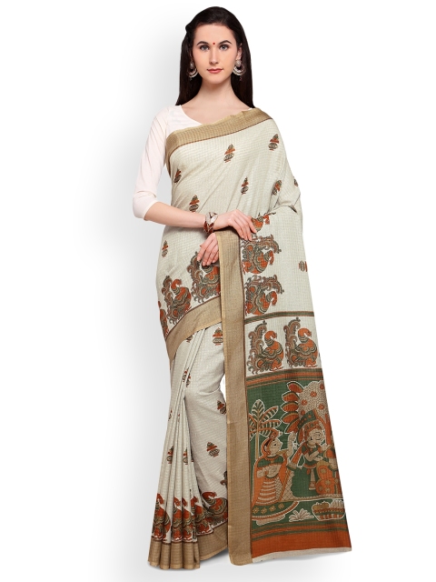 

Saree mall Off-White Silk Blend Printed Bhagalpuri Saree