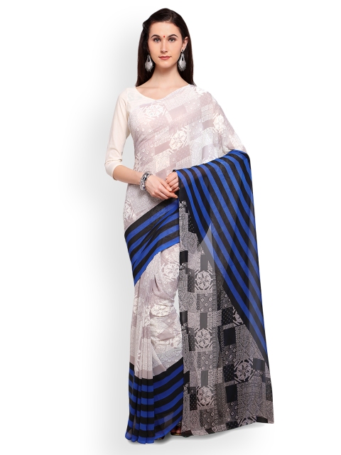 

Saree mall Off-White & Blue Poly Georgette Printed Saree