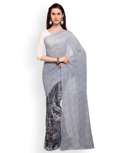 

Saree mall Grey Printed Half & Half Poly Georgette Saree
