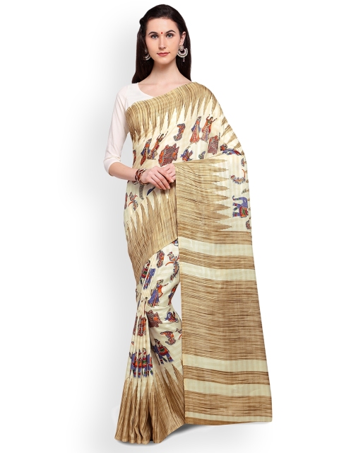 

Saree mall Beige Silk Blend Printed Bhagalpuri Saree