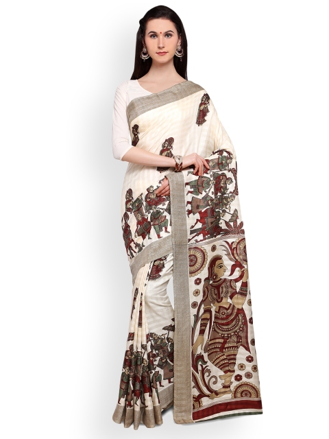 

Saree mall Cream-Coloured Silk Blend Printed Bhagalpuri Saree