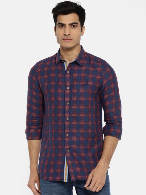 

Allen Solly Men Navy Blue & Red Slim Fit Checked Casual Shirt